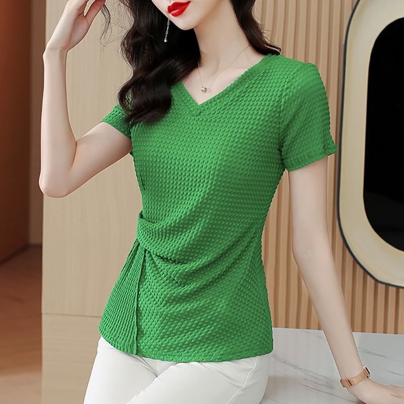 Knitted Ice Silk Short Sleeve T-shirt Women's Summer - Image 3