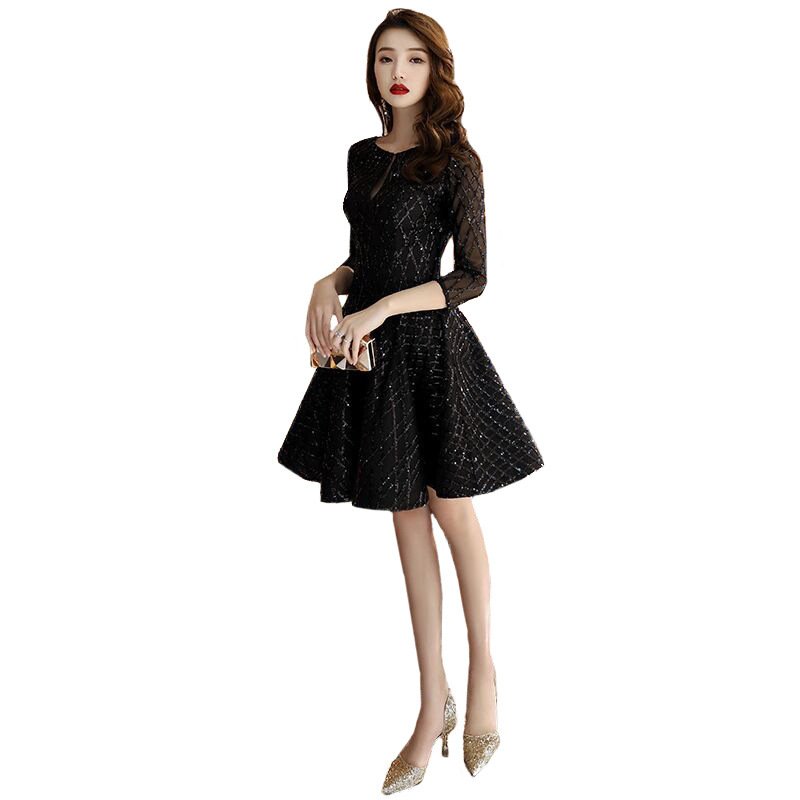 Women's Black Dinner Party Cocktail Party Birthday Party Dress Small Dress Short Socialite - Image 5