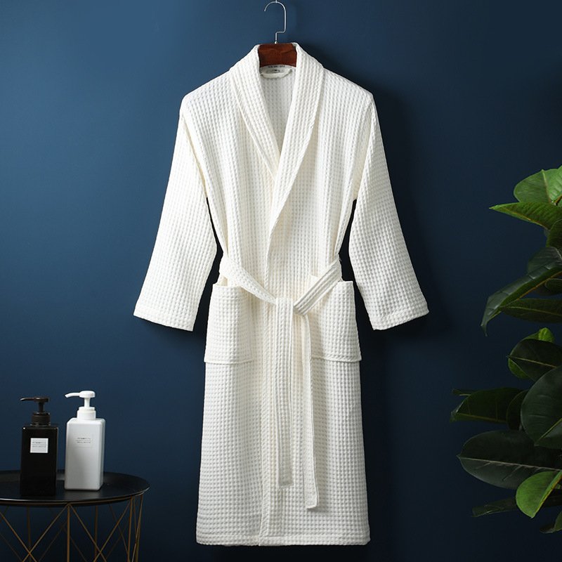 Pure Cotton Bathrobe Long Waffle All Cotton Nightgown - Image 3