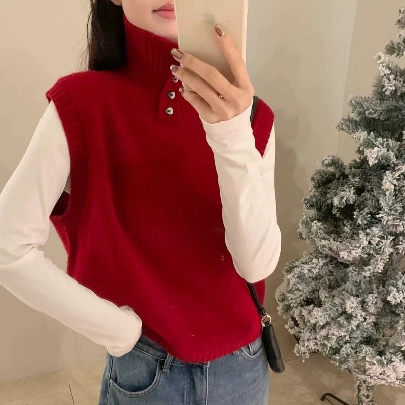 Versatile Artistic Mesh Sleeveless Knitted Vest - Image 9