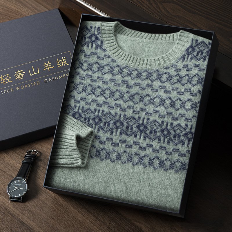 Jacquard Cashmere Sweater Men's Thickened Knitting Wool Base Shirt - Image 7