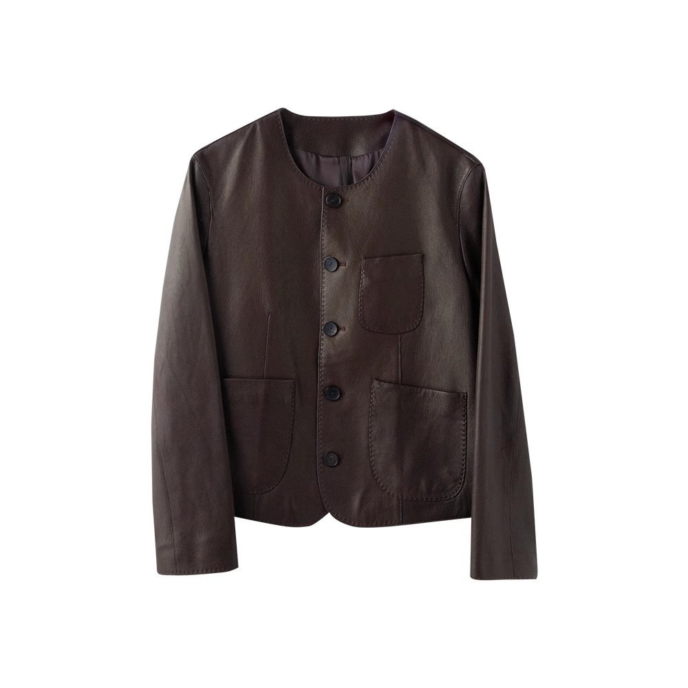 Casual Genuine Leather Clothes Women's Short Jacket Sheepskin Round Neck - Image 5