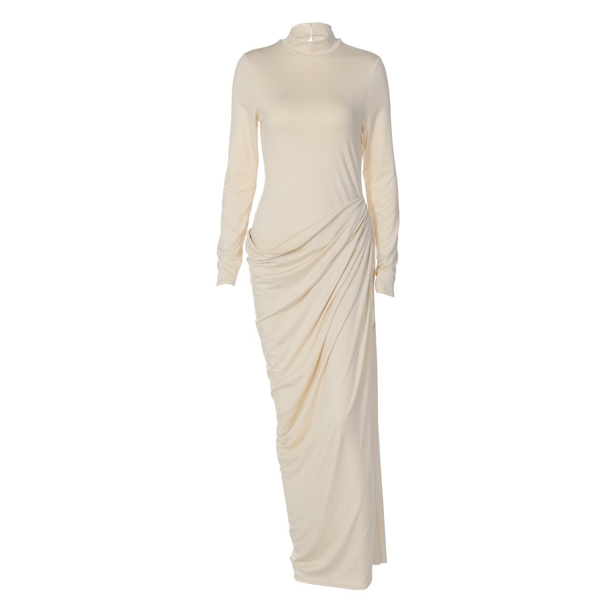 Sexy Slim Fit Backless Button Solid Color Long Sleeve Dress - Image 5