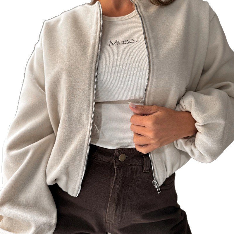 Women's Off-shoulder Round Neck Lantern Sleeve Short Coat - Image 5