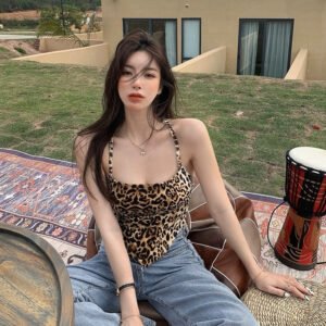 New Lace-up Summer Women's Leopard Print Short Top