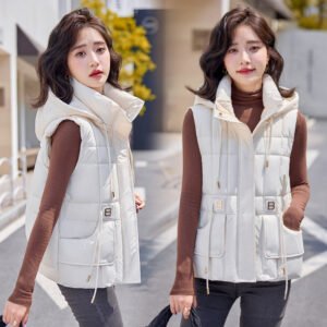 Temperament Waistcoat Solid Color Hooded Cotton Vest