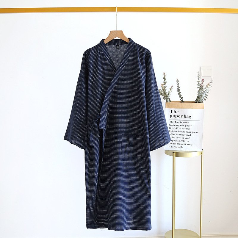 Summer Jacquard Gauze Cotton Kimono Thin Home Bathrobe Simple - Image 2