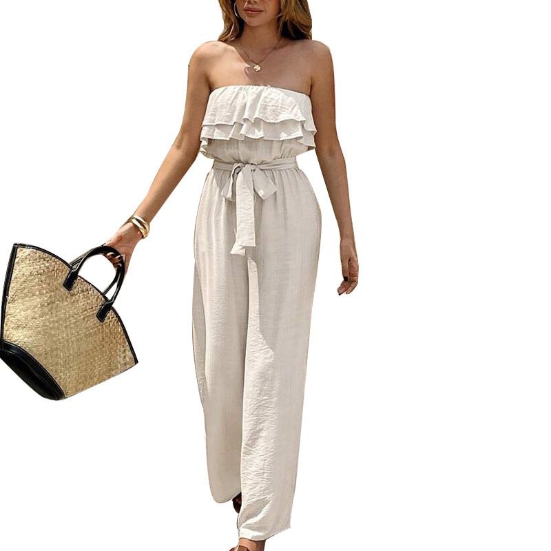Women's Summer Sleeveless Tube Top Jumpsuit Ruffled Tied Jumpsuit - Image 5