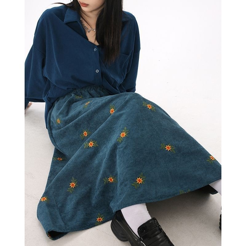 Vintage Brown Corduroy Skirt Skirt Overknee Dress - Image 4