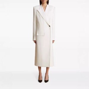 One Button Oblique Cut Extended Solid Color Long Sleeve Jacket Suit