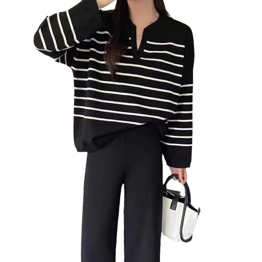 Casual High Waist Drooping Knitted Wide-leg Pants - Image 5