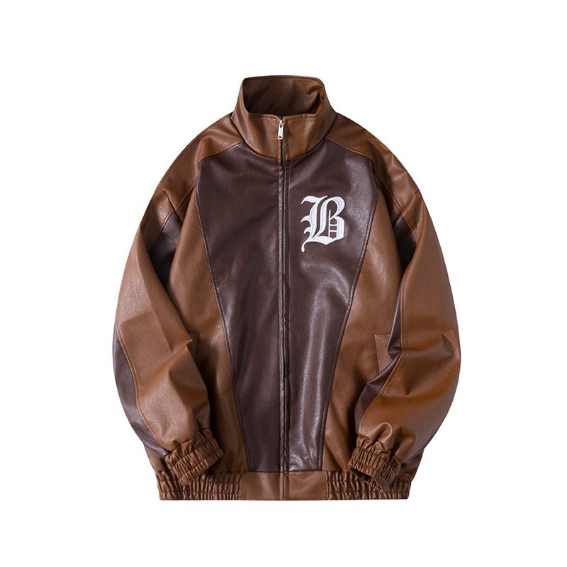 High Street Contrast Patchwork Embroidered Leather Jacket - Image 7