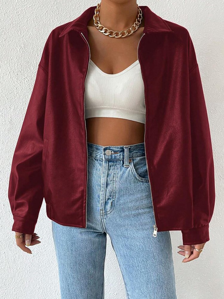 PU Leather Coat Retro Biker's Long Sleeve Zipper Lapel Jacket - Image 8