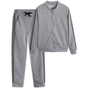 Women's Print & Plaid Zip-Front Top With Tie-Waist Pants Set, 2-Piece Casual Loungewear For Spring And Fall