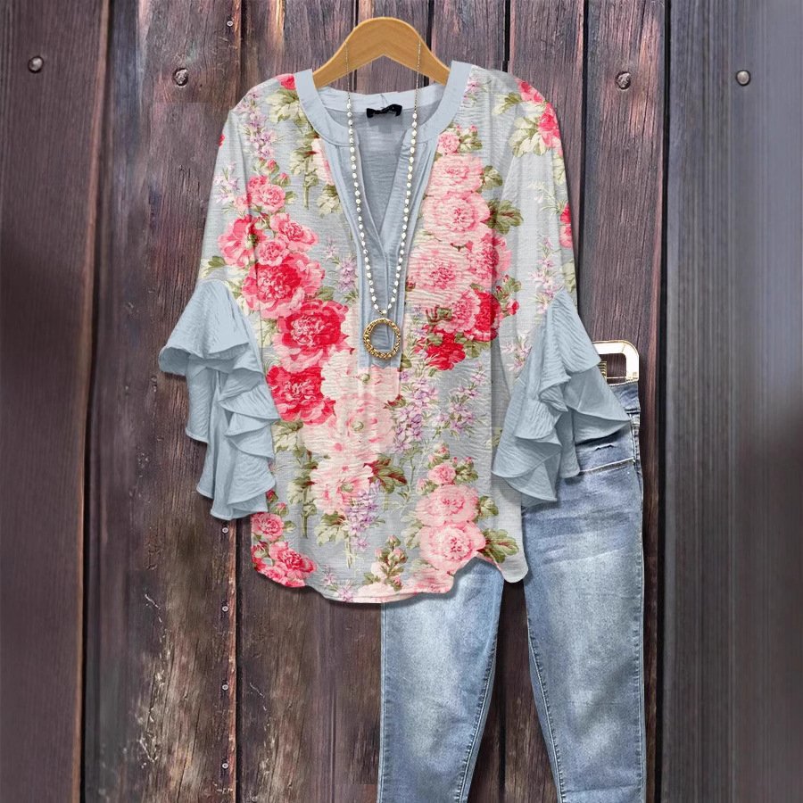 Floral Element Printing Digital Printing Casual Women's Top - Image 4