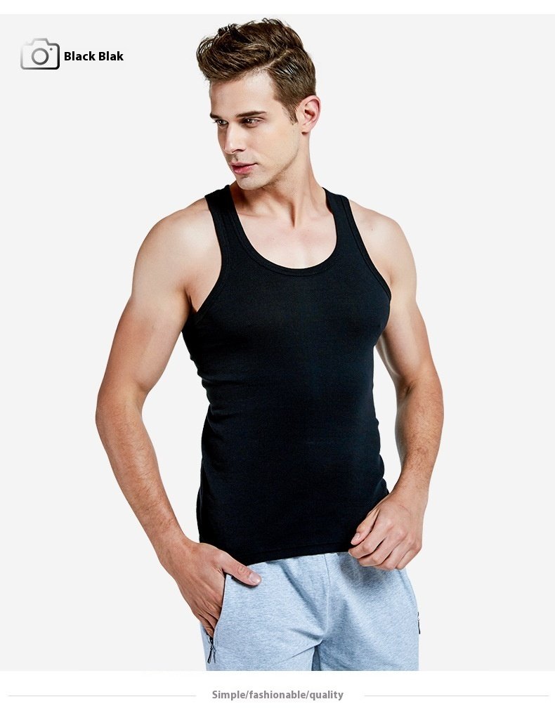 Men's Vest Cotton Slim Fit Sports Bottoming Shirt Breathable Stretch Underwear - Image 7