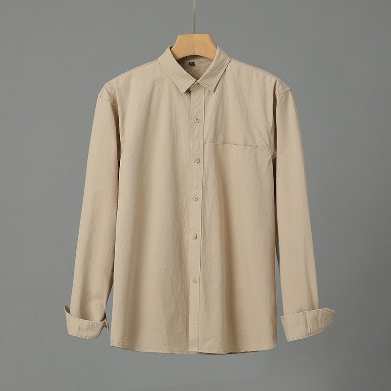 Casual Solid Color Men's Purified Cotton Long Sleeve Shirt - Image 4