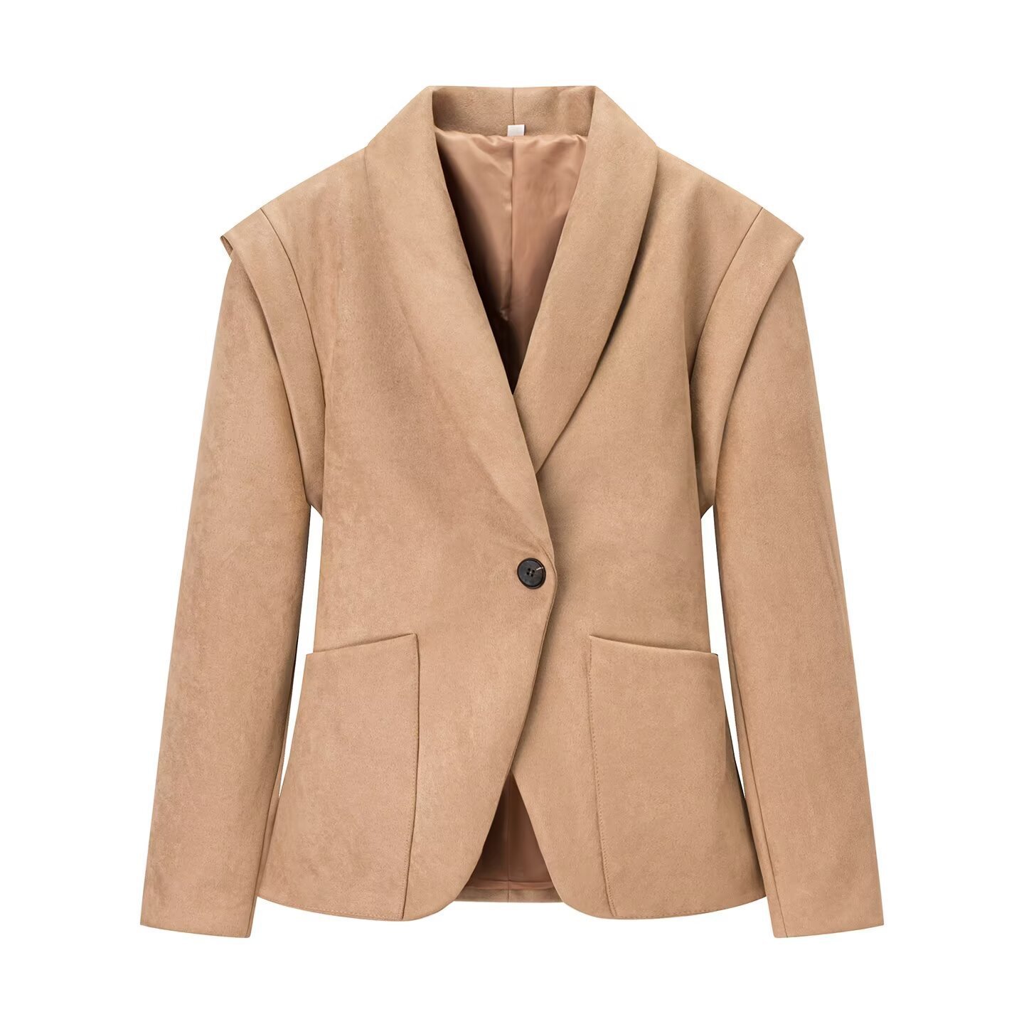 Retro Lapels Suede Waist-controlled Long Sleeves Jacket Coat - Image 2