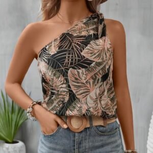 Women's Vacation Beach Print Single Shoulder Vest Top