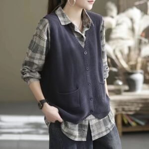 New Versatile Retro Solid Color And V-neck Vest