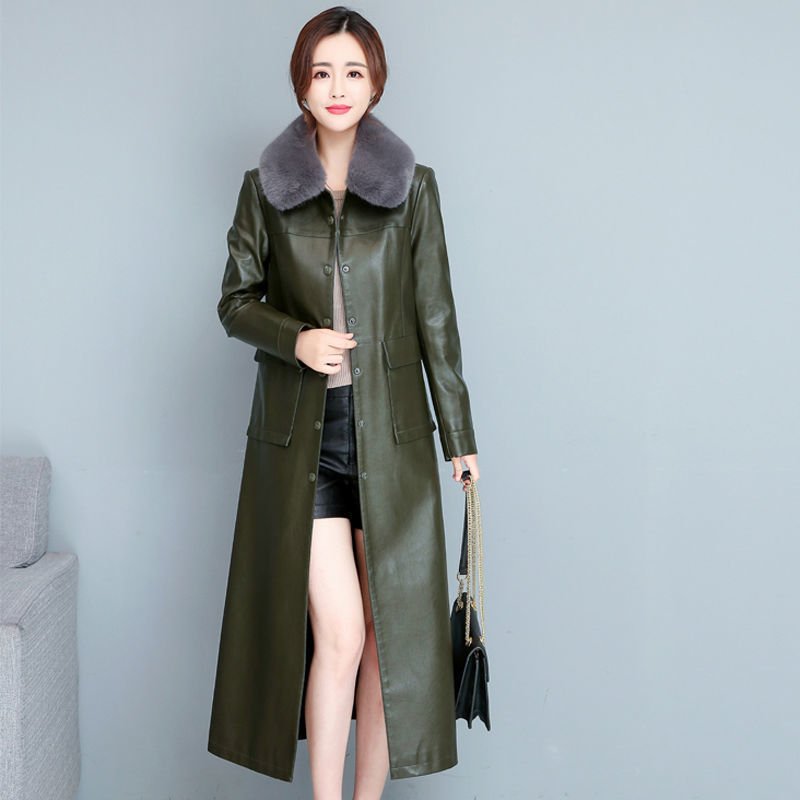 Ladies Fashion Thin Leather Trench Coat Coat - Image 10