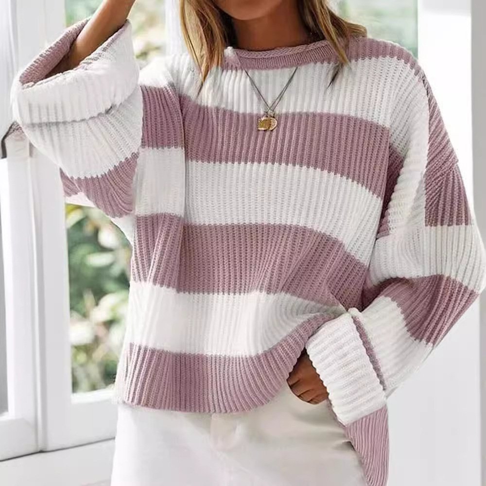Women's Bell Sleeve Loose Sweater Striped - Image 3