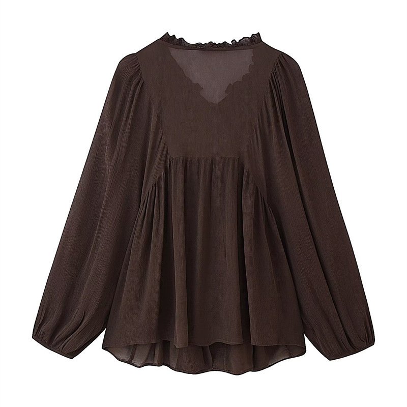 Women's Loose Laminated Decoration Drape Shirt - Image 2