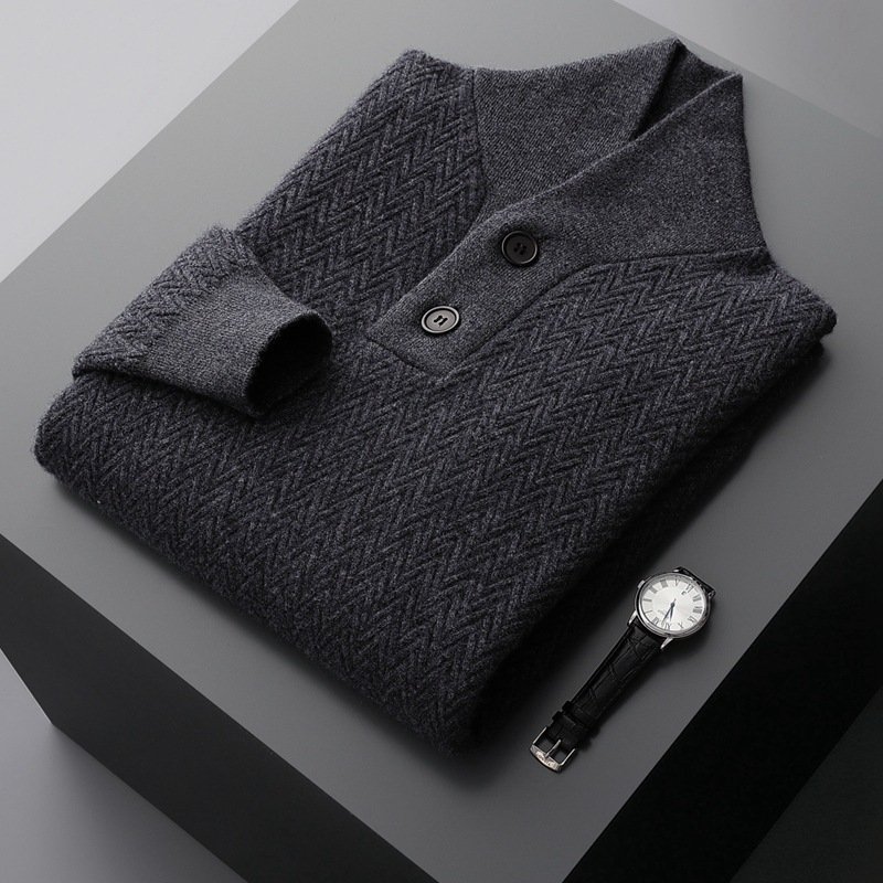 Winter Men's Pure Cashmere Lapel Sweater - Image 6