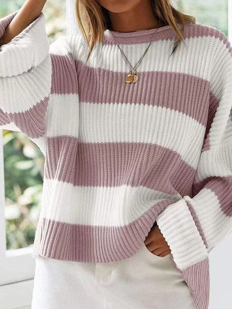 Women's Bell Sleeve Loose Sweater Striped - Image 8