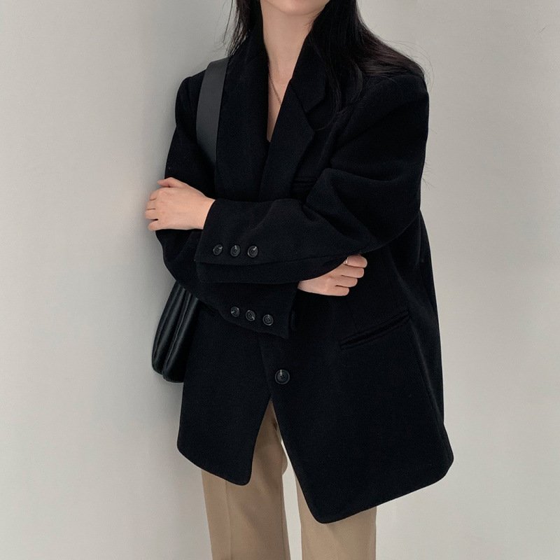 Korean Hepburn Style Loose Thick Woolen Coat - Image 4