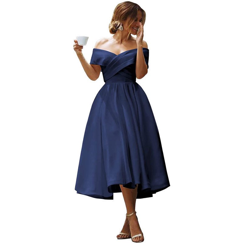 Off-neck Elegant Simple Solid Color Dress - Image 6