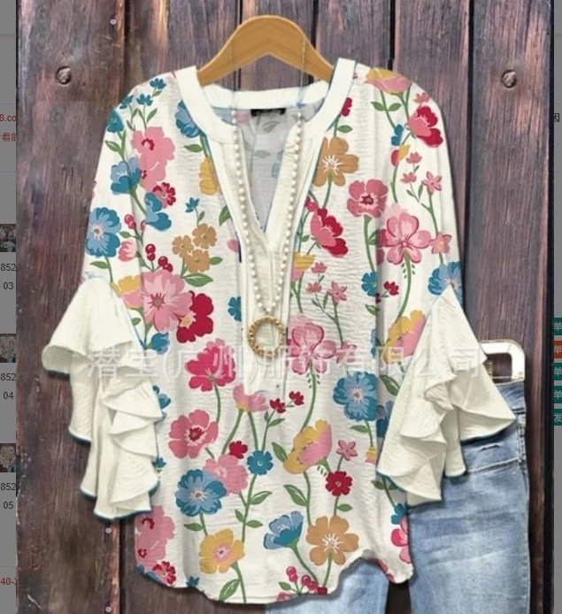 Floral Element Printing Digital Printing Casual Women's Top - Image 7