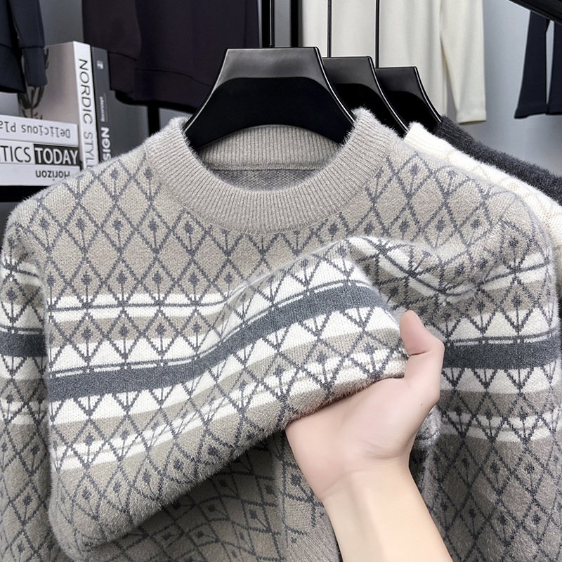 Fashion New Round Neck Pullover Mink Knitted Sweater Men - Image 3