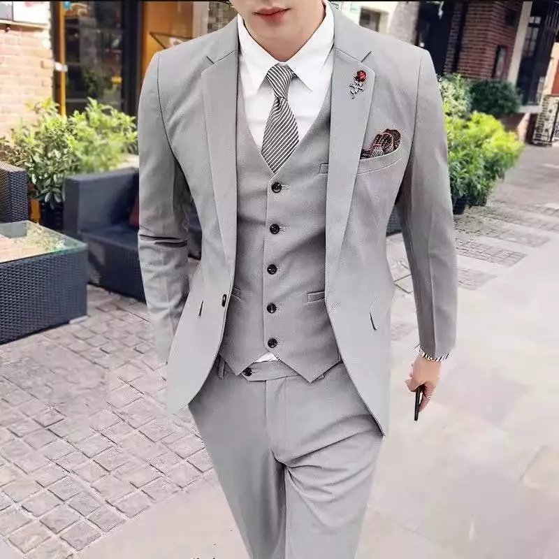 Suit Set Three-piece Set Men's Korean Style Slim Fit Business - Image 8