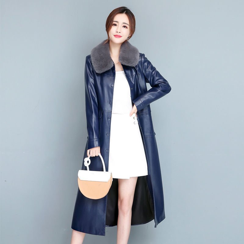 Ladies Fashion Thin Leather Trench Coat Coat - Image 9