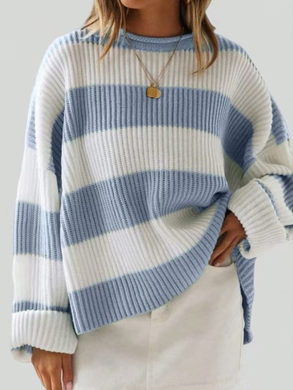 Women's Bell Sleeve Loose Sweater Striped - Image 7