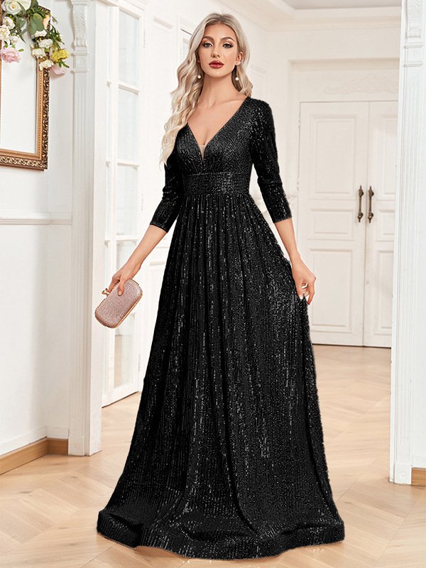 Sequined Fall V-neck High Waist Party Formal Dress - Image 3