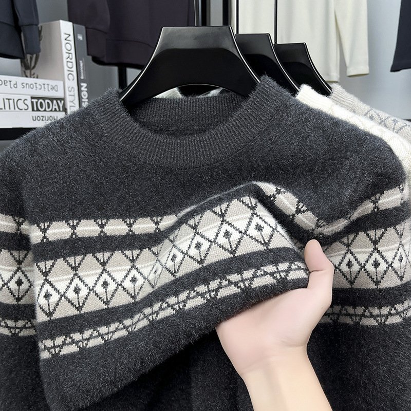 Fashion New Round Neck Pullover Mink Knitted Sweater Men - Image 4