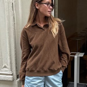 Retro Brown Casual Long-sleeved Lapel Polo Shirt