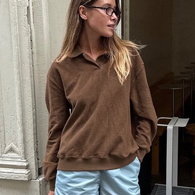 Retro Brown Casual Long-sleeved Lapel Polo Shirt