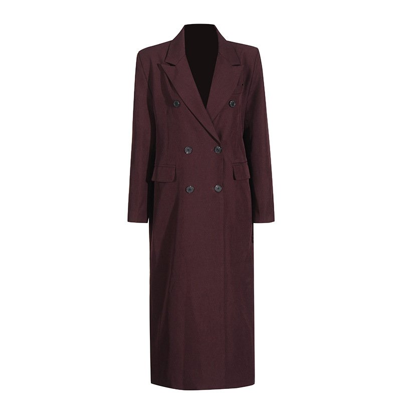 Pure Color All-matching Angola Red Long-cut Coat - Image 6