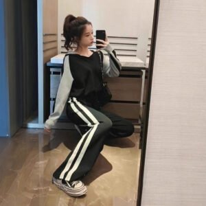 V-neck Hooded Sweater Loose Wide Leg Pants Anti-aging Casual Sports Suit