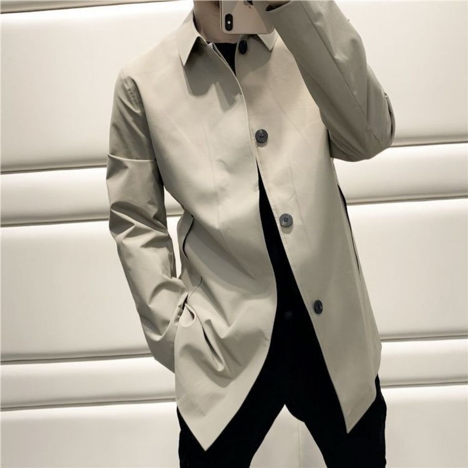 Fashion Casual Loose All-matching Lapel Mid-length Trench Coat Cloak Men - Image 5