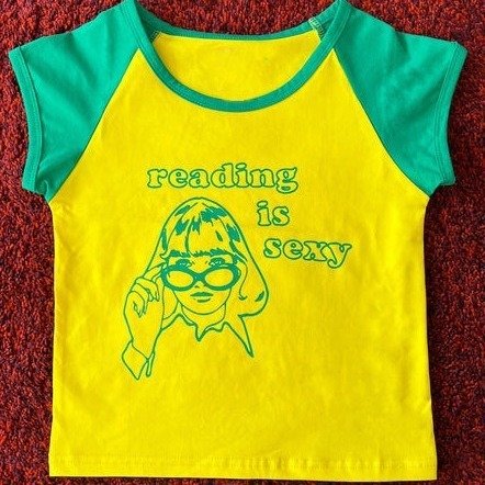 Contrast Color Round Neck Letter Print Slim Fit Short Slimming Navel-exposed Casual Top - Image 4