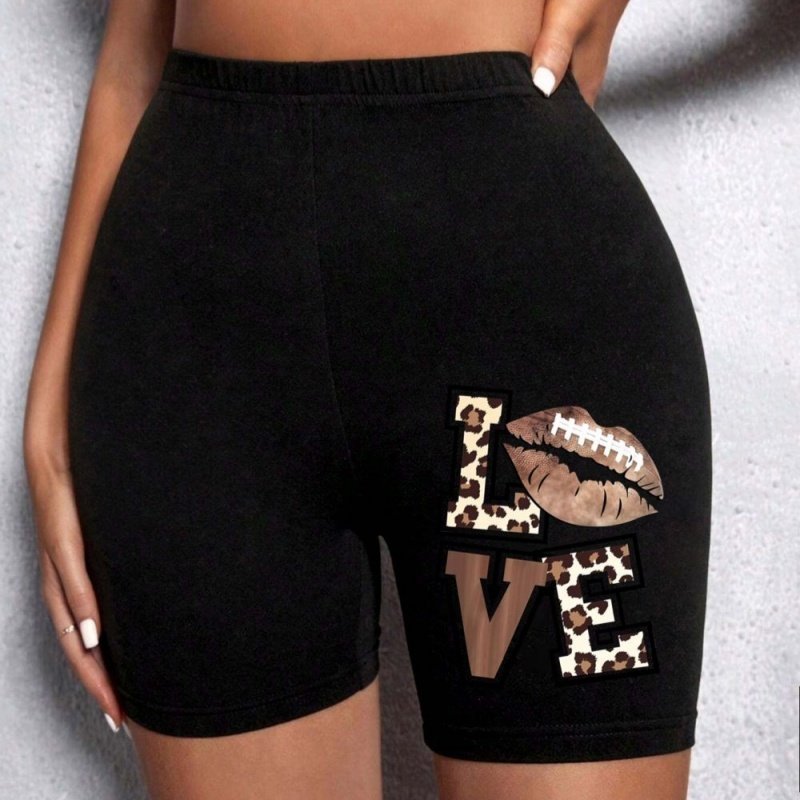 Summer Woman Tight Shorts Leopard Heart And Love Letter Grap