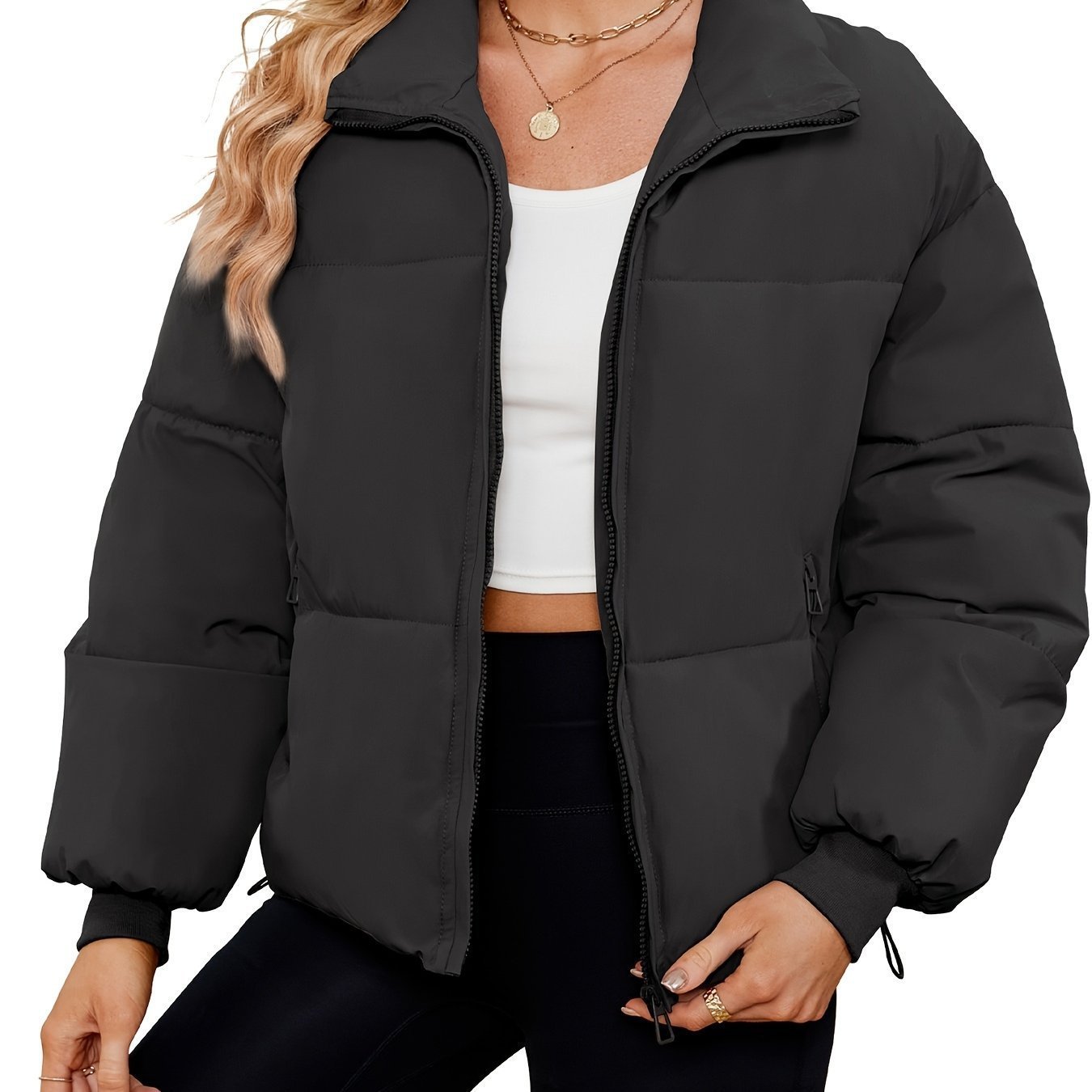 Women's Lightweight Quilted Down Jacket Casual Long Sleeve - Image 2