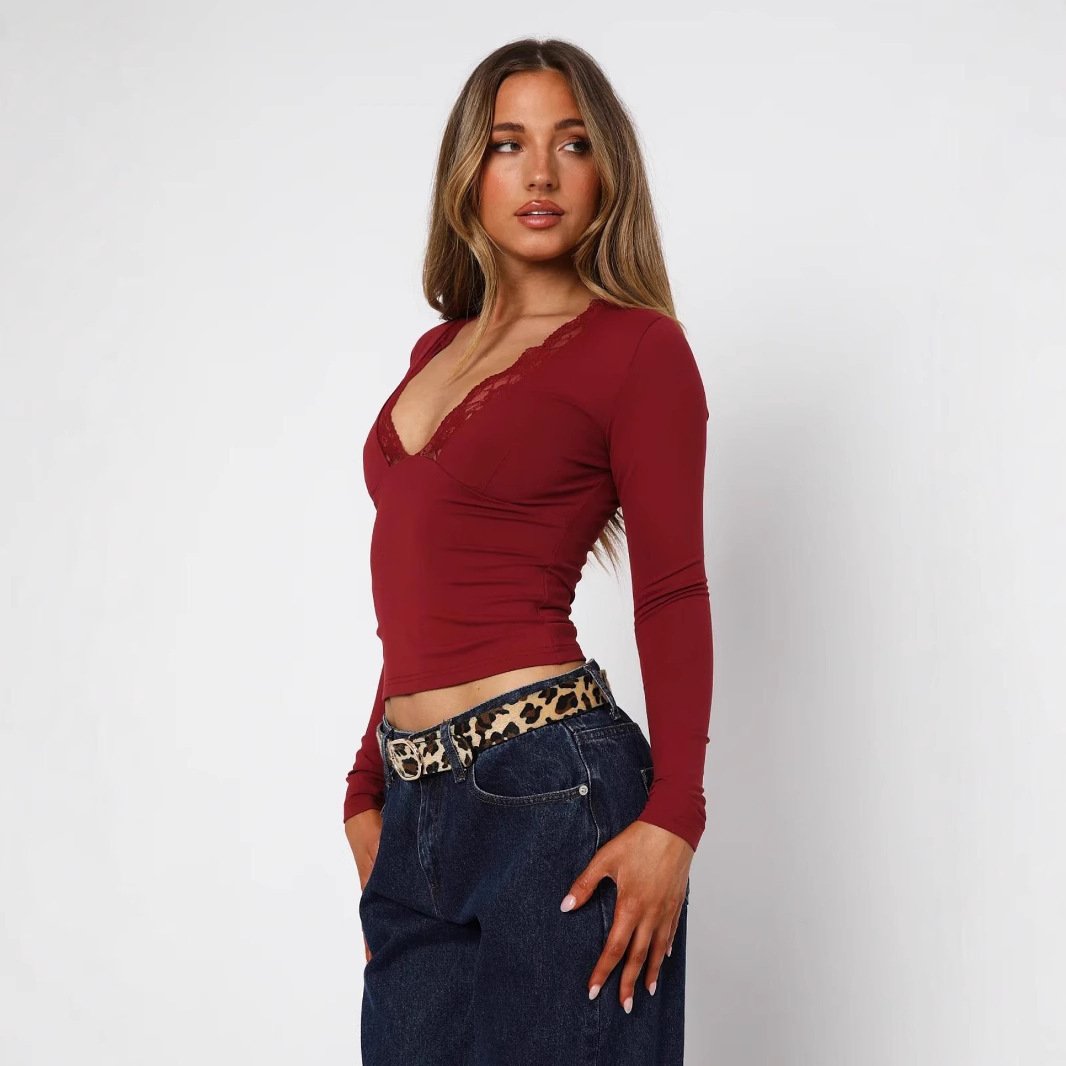 Fashion Slim-fit Shoulder Long Sleeve Lace Flower - Image 3