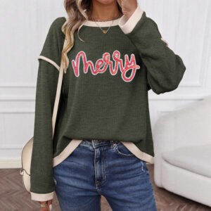 Solid Color Stitching Long-sleeved Shirt Women