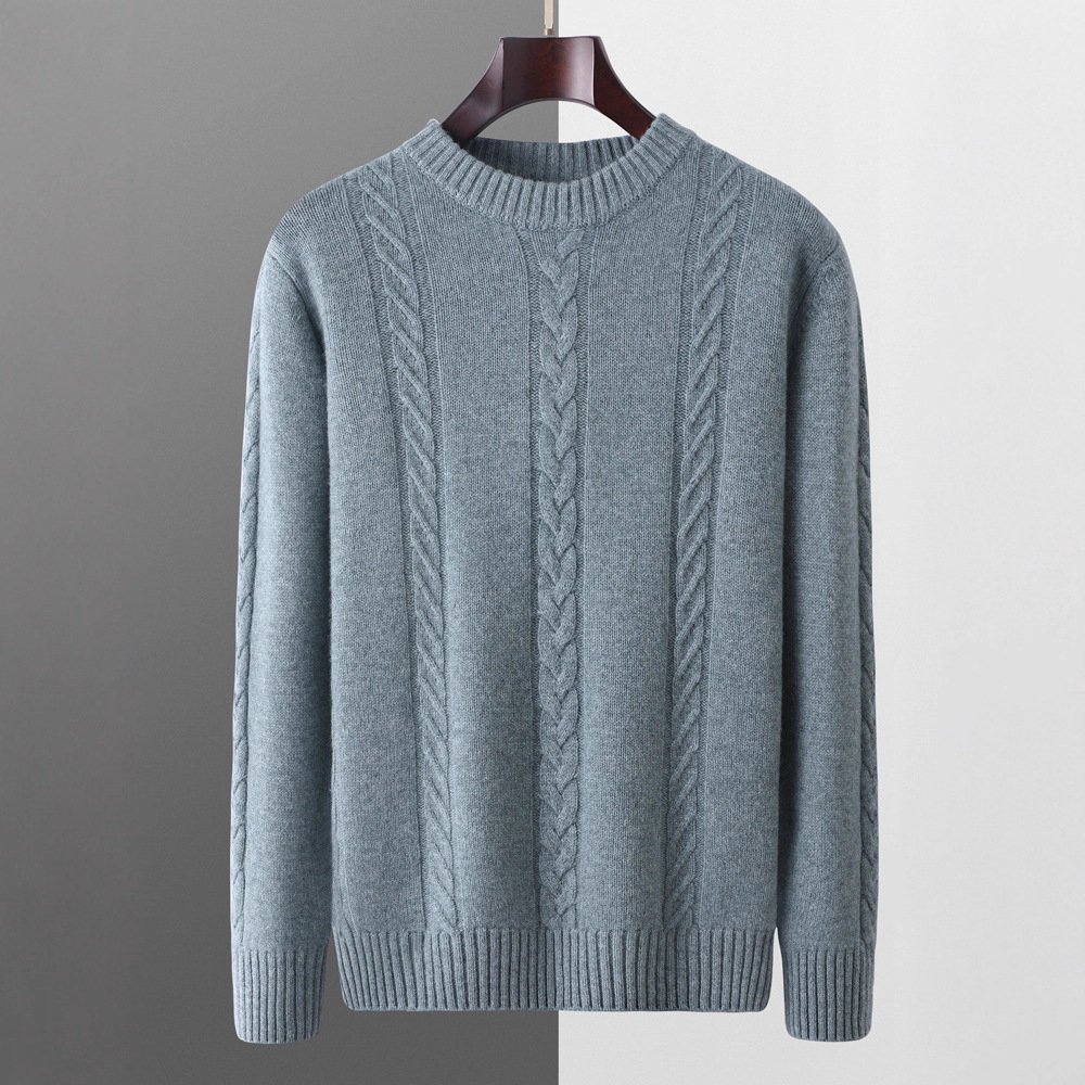 100 Pure Wool Sweater Men's Round Neck Thickened Warm Long Sleeves Sweater - Image 5