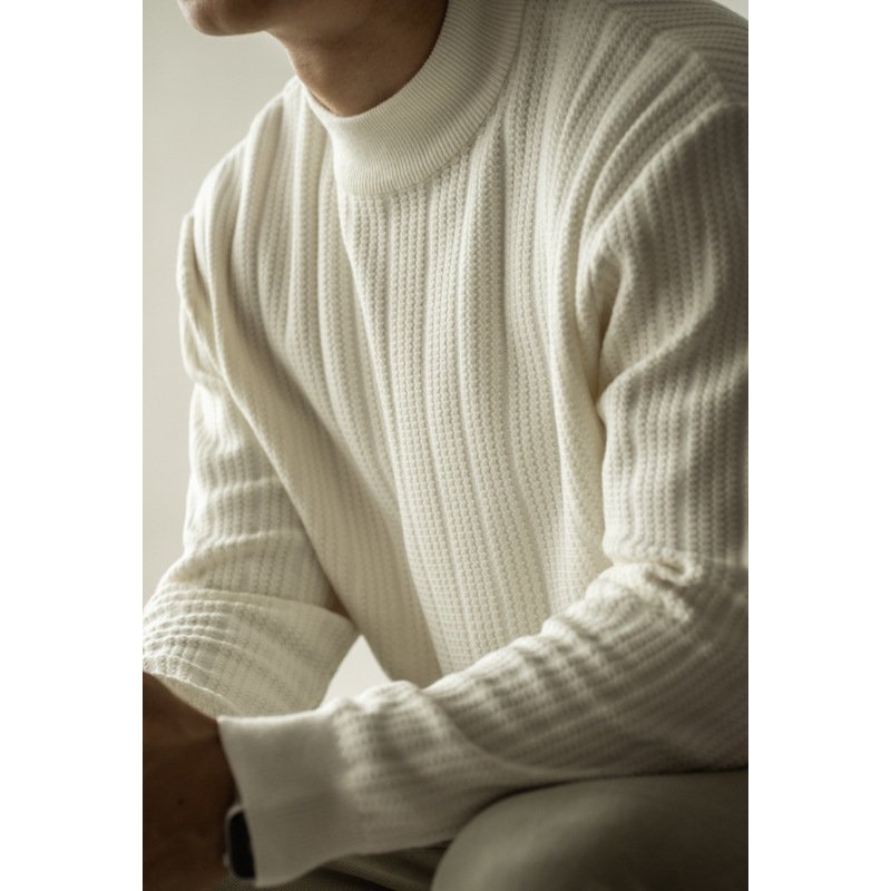 Half Turtleneck Bottoming Mid Collar Sunken Stripe Knitwear Sweater For Men - Image 2